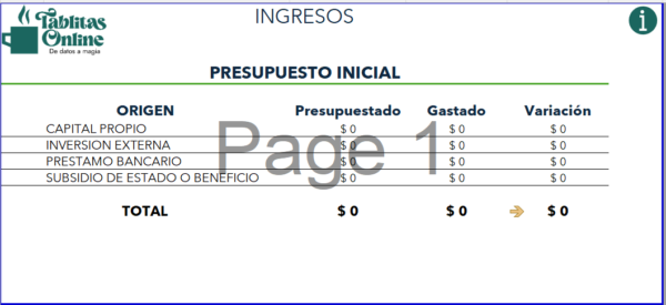 Plantilla Presupuesto para emprendimiento