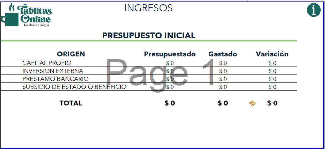 Plantilla Presupuesto para emprendimiento